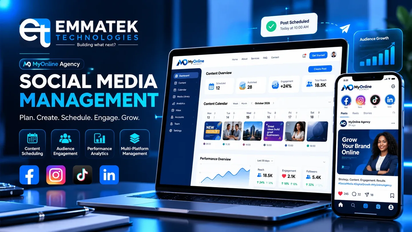 Social media management for MyOnline Agency by EmmaTek Technologies